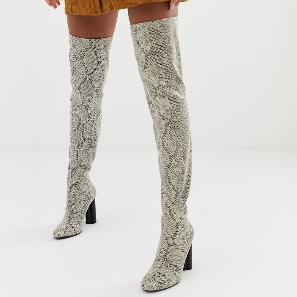 Kalise stretch thigh high boots in snake